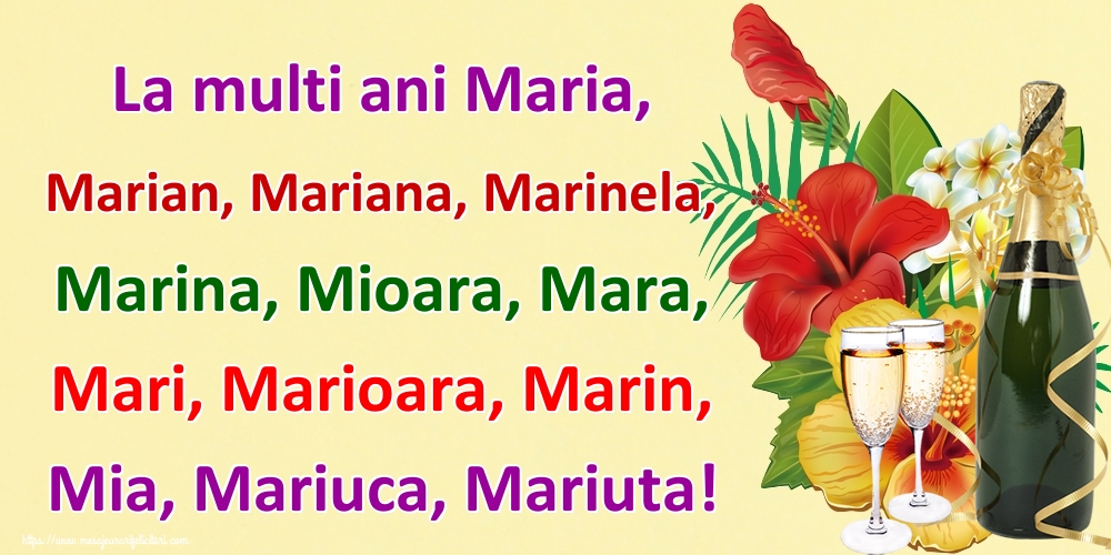 La multi ani Maria, Marian, Mariana, Marinela, Marina, Mioara, Mara, Mari, Marioara, Marin, Mia, Mariuca, Mariuta! - Felicitari onomastice de Sfanta Maria Mica