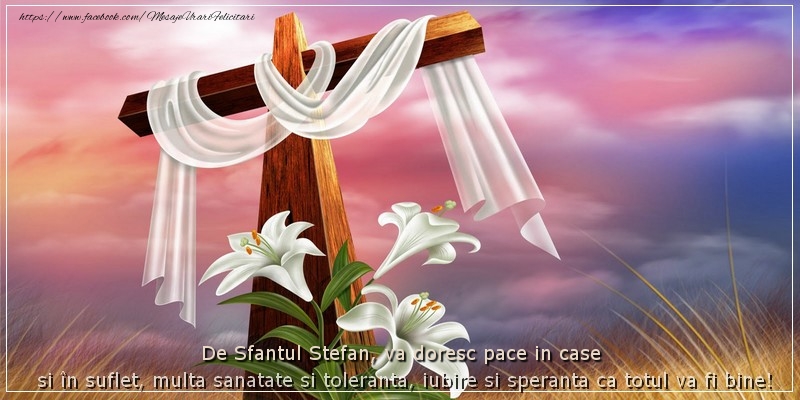 De Sfantul Stefan, va doresc pace in case si in suflet, multa sanatate si toleranta, iubire si speranta ca totul va fi bine! - Felicitari onomastice de Sfantul Stefan