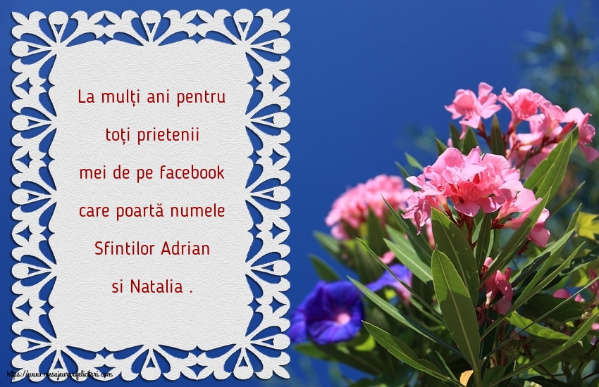 La mulți ani pentru toți prietenii mei de pe facebook - Felicitari onomastice de Sfintii Adrian si Natalia cu mesaje