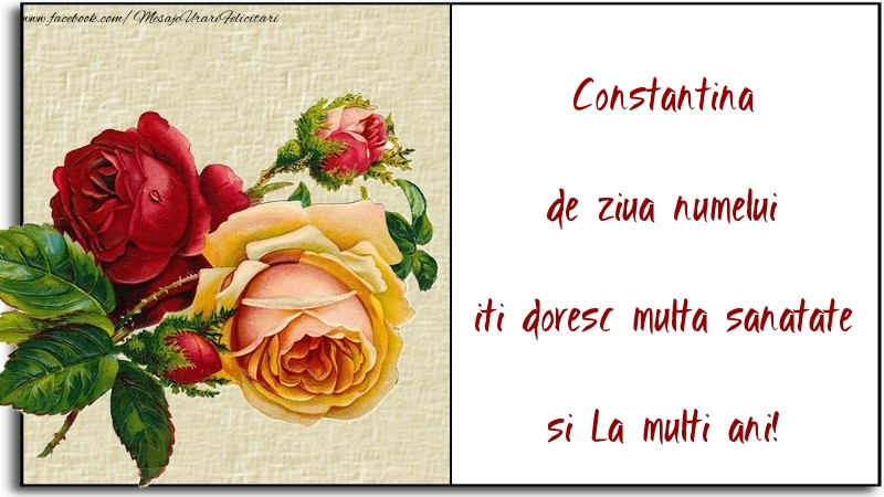 de ziua numelui iti doresc multa sanatate si La multi ani! Constantina - Felicitari onomastice cu flori