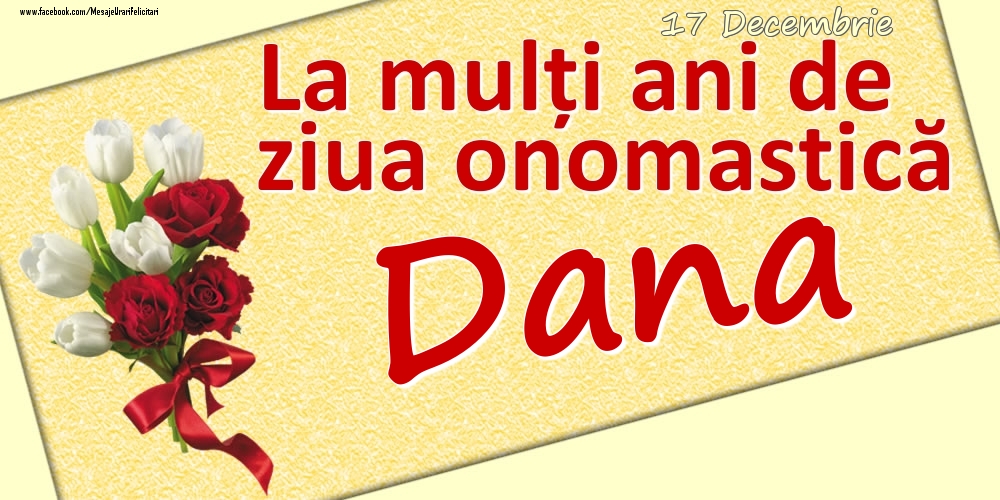 17 Decembrie: La mulți ani de ziua onomastică Dana - Felicitari onomastice