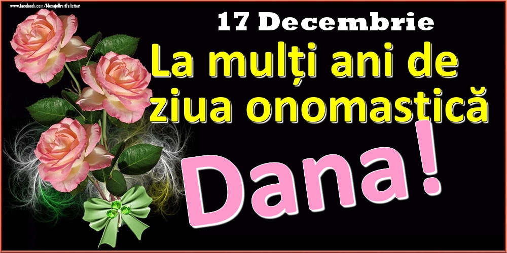 La mulți ani de ziua onomastică Dana! - 17 Decembrie - Felicitari onomastice
