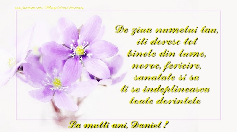 La multi ani Daniel, de ziua numelui - Felicitari onomastice cu flori