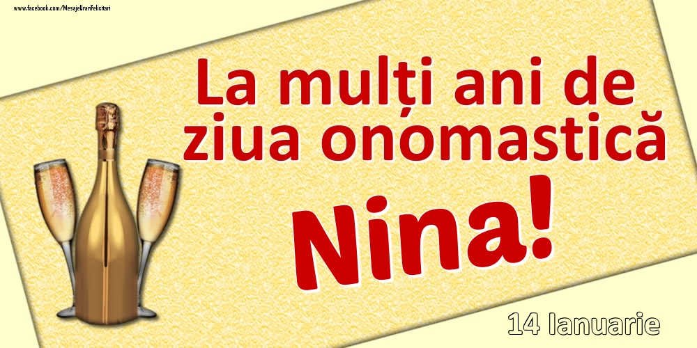 La mulți ani de ziua onomastică Nina! - 14 Ianuarie - Felicitari onomastice